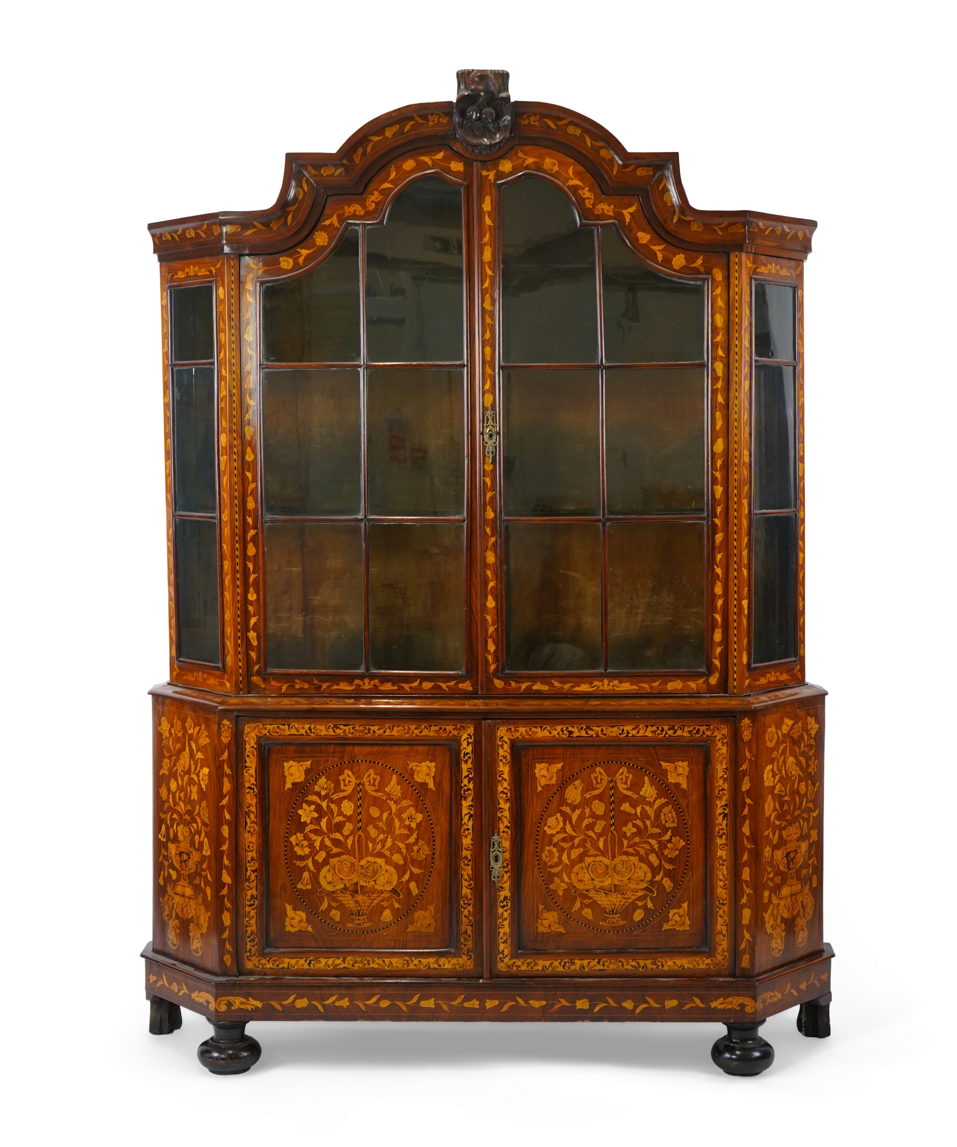 A late 18th/early 19th century Dutch floral marquetry walnut display cabinet